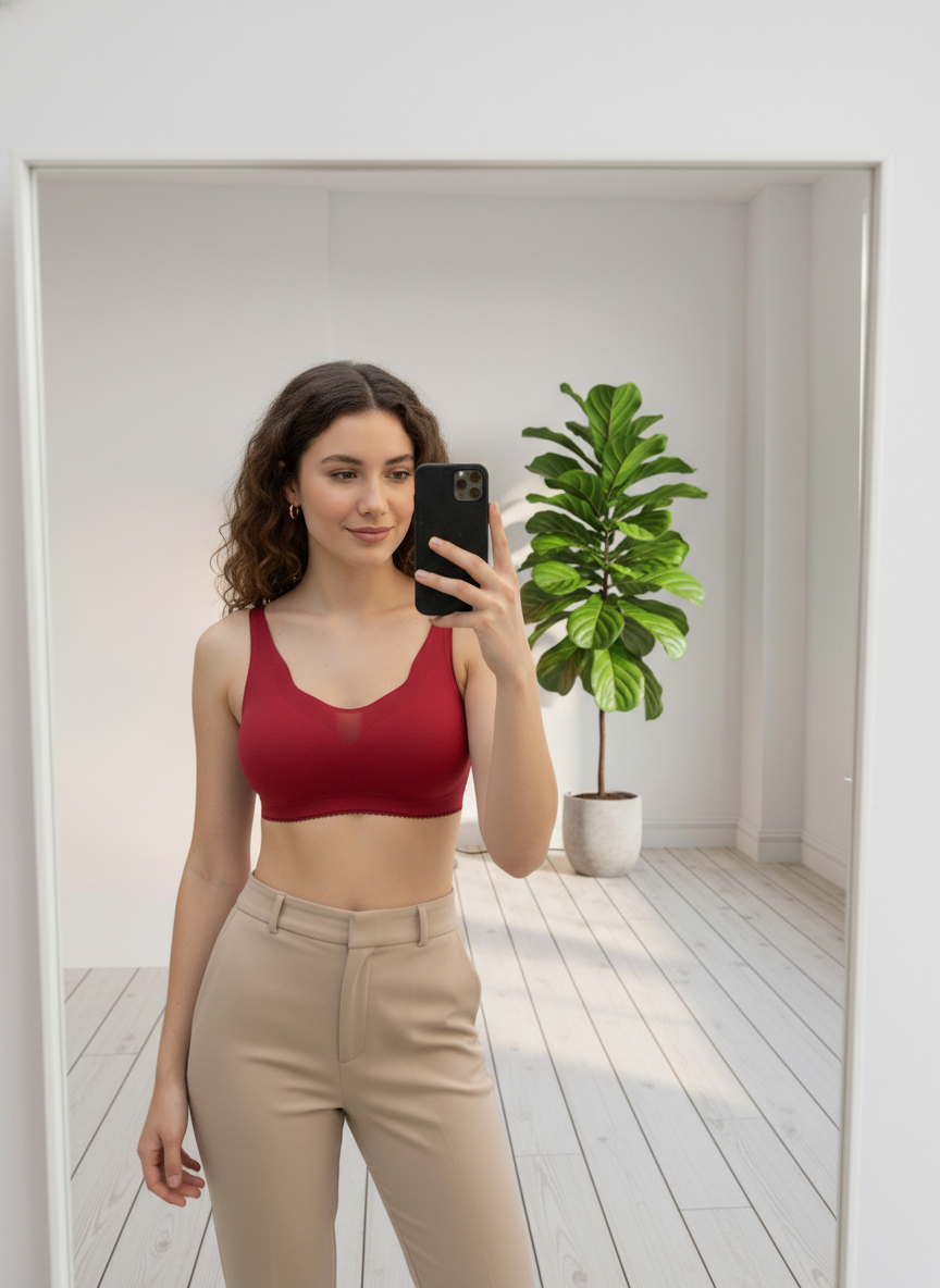 Seamless Padded Everyday Bralette – Deep Red | Wire-Free Comfort Fit