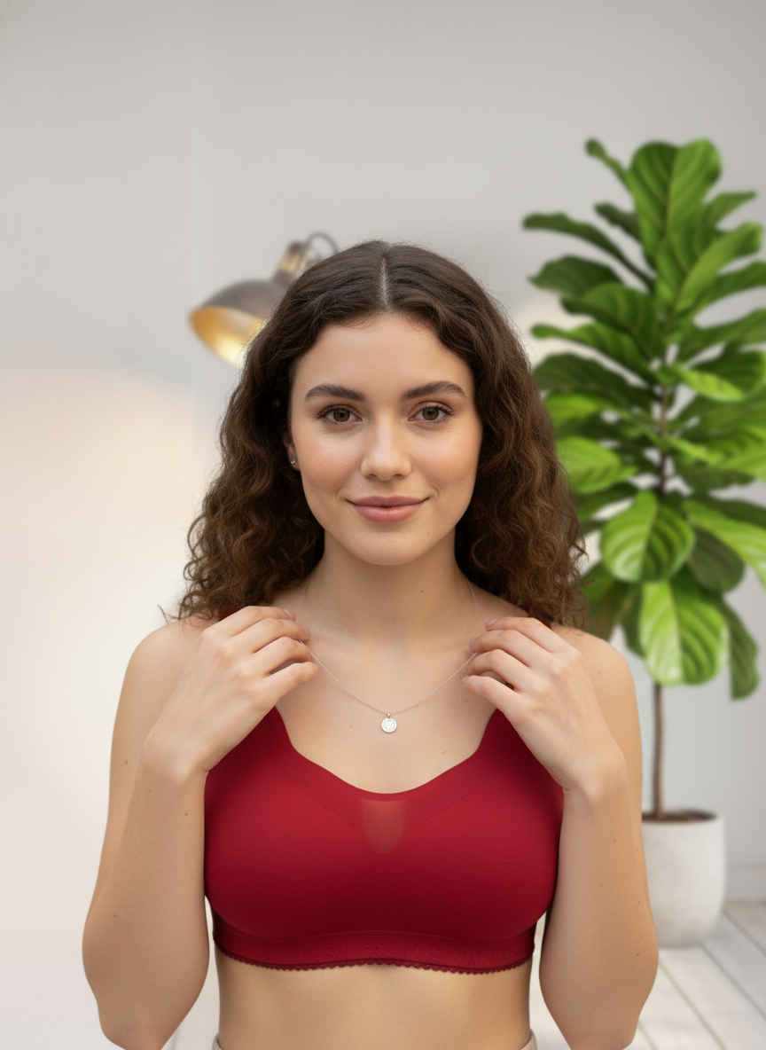 Seamless Padded Everyday Bralette – Deep Red | Wire-Free Comfort Fit