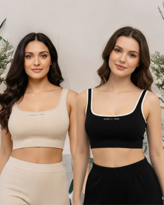 Buy 1 Get 1 Combo Offer Everyday Comfort Padded Crop top brallete - Beige & Black