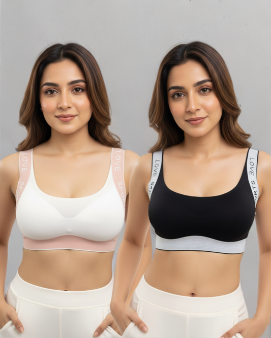 Buy 1 Get 1 Free Sports Love Ultra-Soft Seamless Padded Bra Combo(white-pink & grey-black)