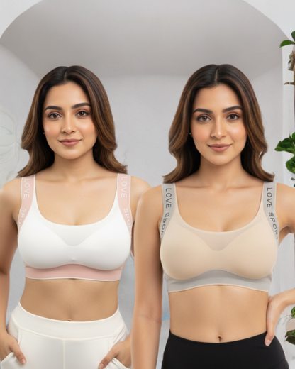Buy 1 Get 1 Free Combo Offer Sports Love Ultra-Soft Seamless Padded Bra Combo Seamless(Beige & White)