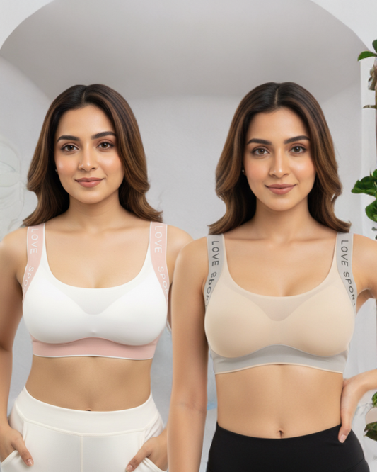 Buy 1 Get 1 Free Combo Offer Sports Love Ultra-Soft Seamless Padded Bra Combo Seamless(Beige & White)
