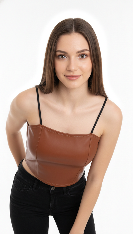 Buy 1 Get 1 Free Combo Offer Leather Crop Top Combo – Brown & White | Essential Faux Leather Crop Tops