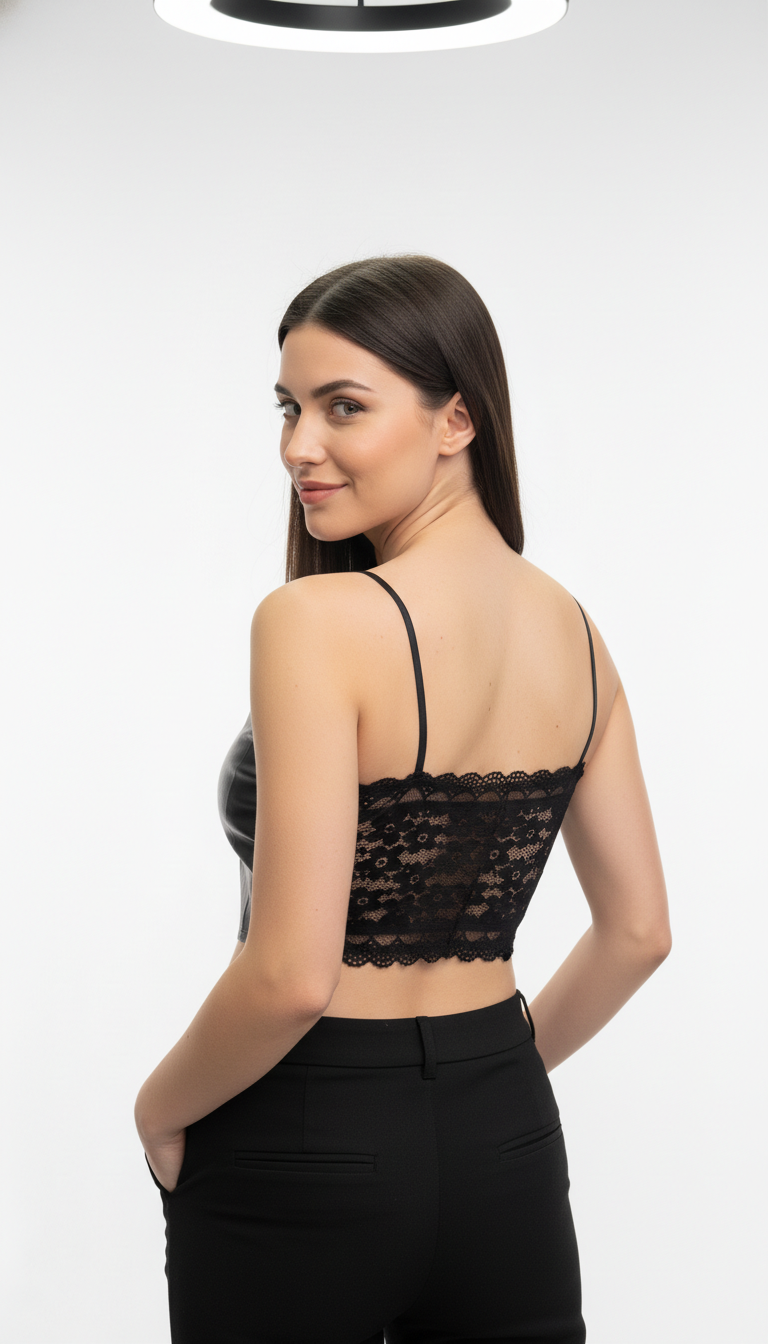 Buy 1 Get 1 Free Combo Offer Women’s Black Leather Crop Top with Spaghetti Straps