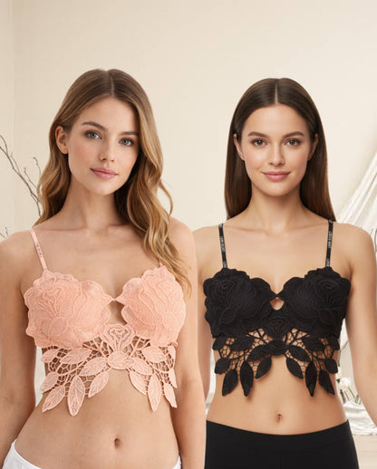 Buy 1 Get 1 Free Combo Offer Lace Bloom Bralette Combo Set (Peach & Black)