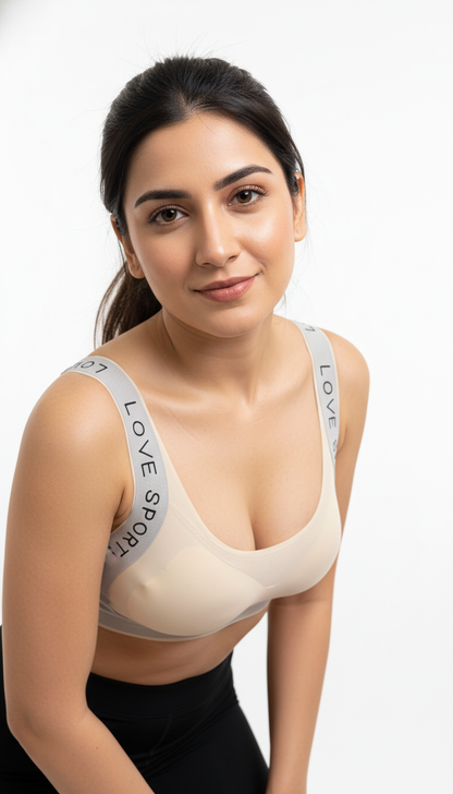 Buy 1 Get 1 Free Combo Offer Sports Love Ultra-Soft Seamless Padded Bra Combo Seamless(Beige & White)