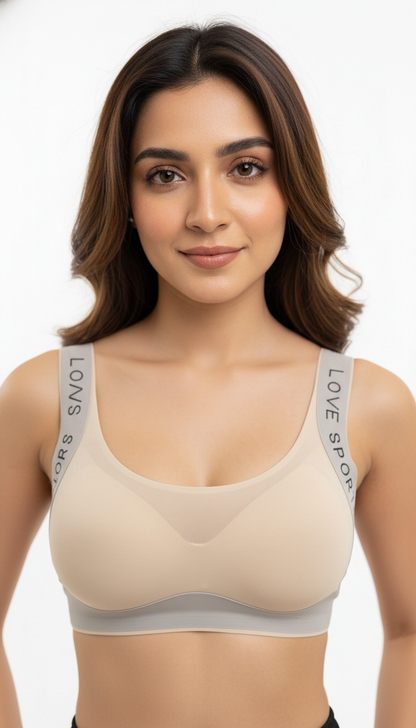 Buy 1 Get 1 Free Combo Offer Sports Love Ultra-Soft Seamless Padded Bra Combo Seamless(Beige & White)