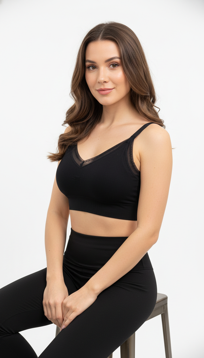 Buy 1 Get 1 Free Seamless Ribbed Padded Bralette Combo (Black & Sage Green) – Wire-Free Everyday Comfort