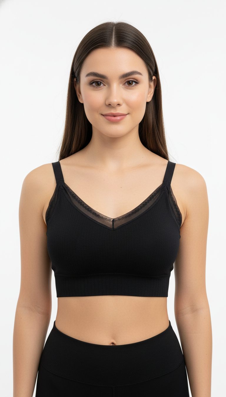 Buy 1 Get 1 Free Seamless Ribbed Padded Bralette Combo (Black & Sage Green) – Wire-Free Everyday Comfort