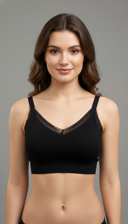 Buy 1 Get 1 Free Seamless Ribbed Padded Bralette Combo (Black & Sage Green) – Wire-Free Everyday Comfort