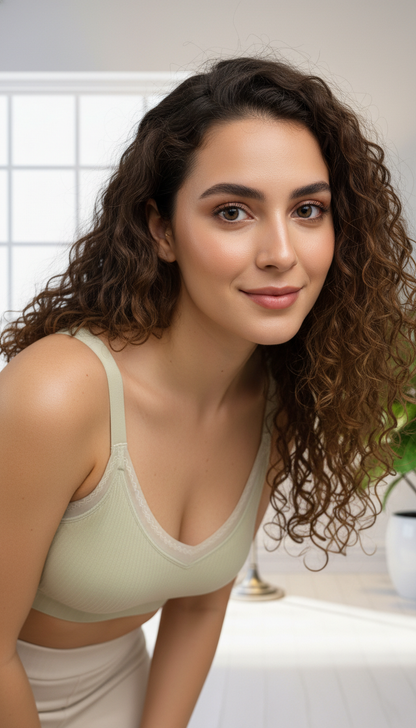Buy 1 Get 1 Free Seamless Ribbed Padded Bralette Combo (Black & Sage Green) – Wire-Free Everyday Comfort