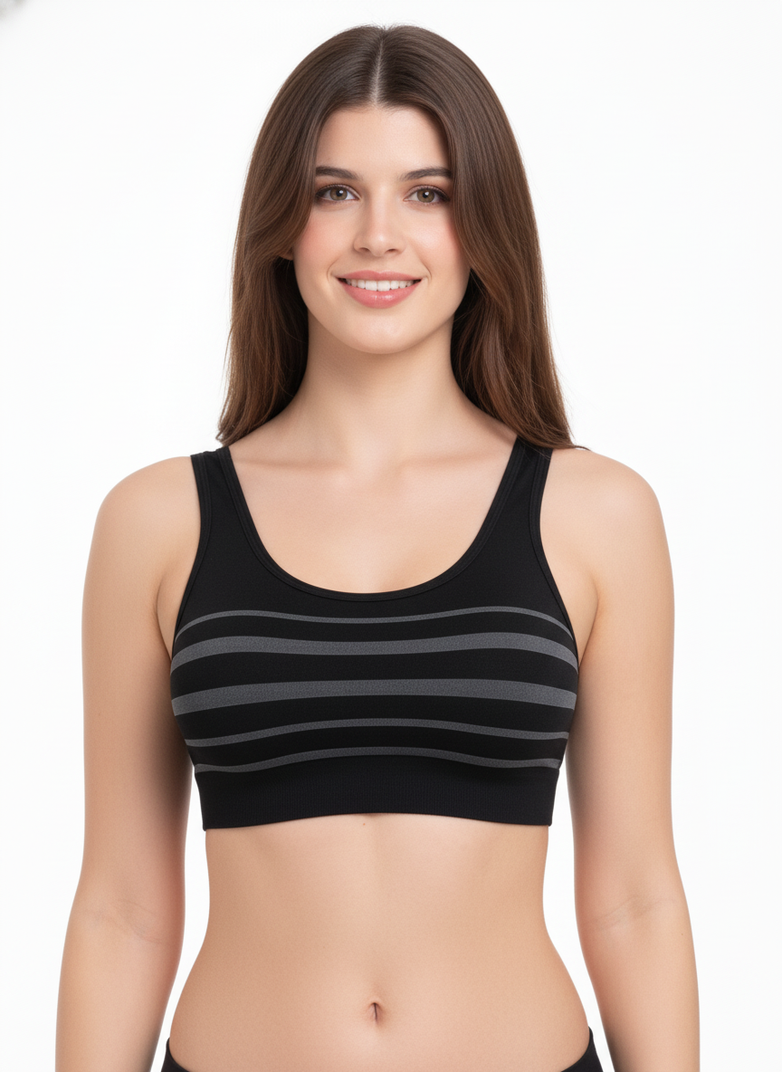 Women’s Black Seamless Sports Bra |  Lightly Padded Bra for Gym, Yoga & Everyday Wear