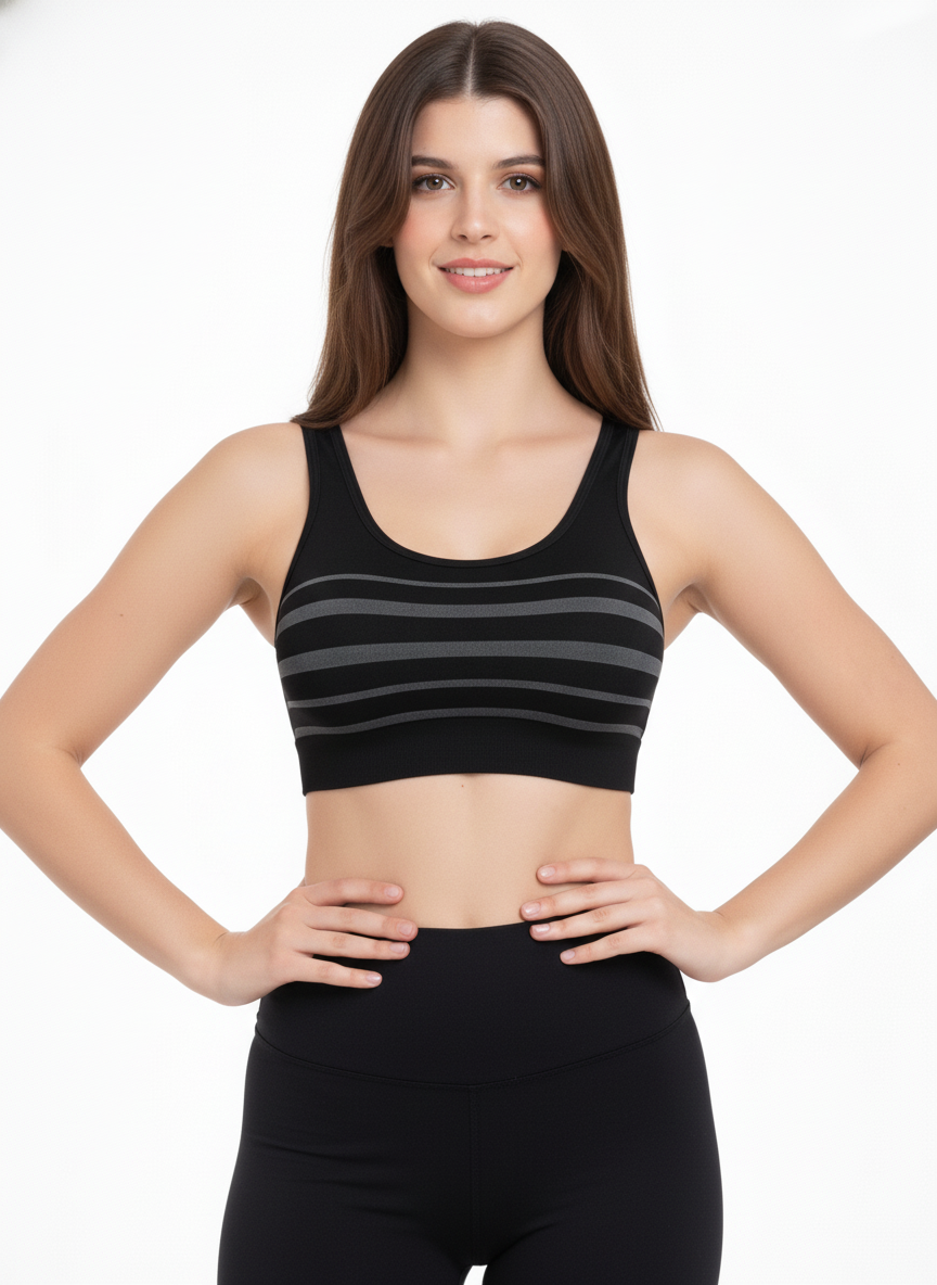 Women’s Black Seamless Sports Bra |  Lightly Padded Bra for Gym, Yoga & Everyday Wear