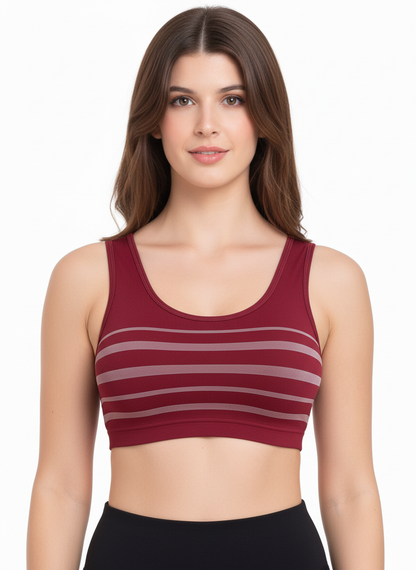 Women’s Maroon Seamless Sports Bra | Lightly Padded Bra for Gym, Yoga & Daily Wear