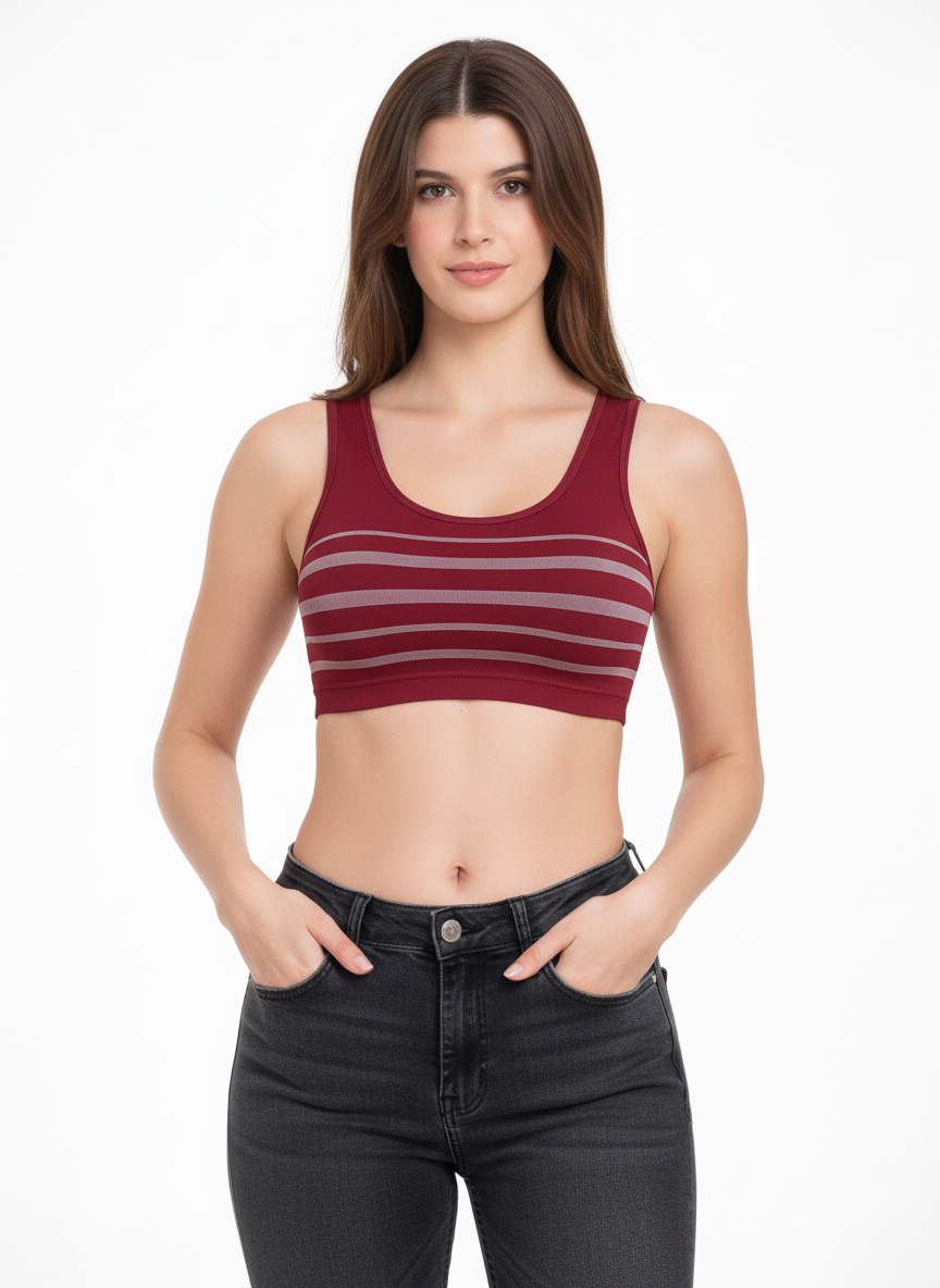 Women’s Maroon Seamless Sports Bra | Lightly Padded Bra for Gym, Yoga & Daily Wear