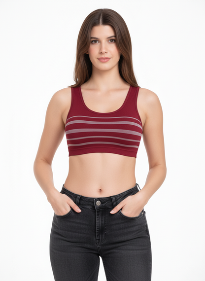 Women’s Maroon Seamless Sports Bra | Lightly Padded Bra for Gym, Yoga & Daily Wear