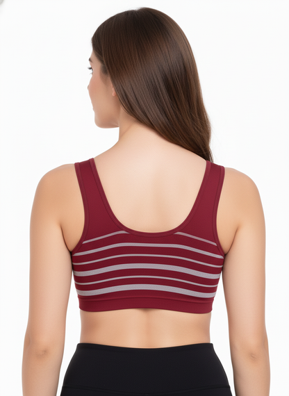 Women’s Maroon Seamless Sports Bra | Lightly Padded Bra for Gym, Yoga & Daily Wear