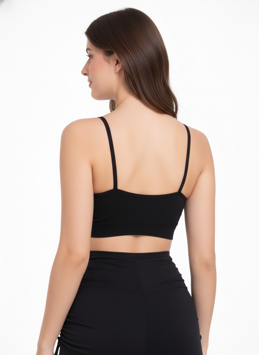 Women’s Black Seamless Sports Bralette – Wireless Soft Support Comfort Bra