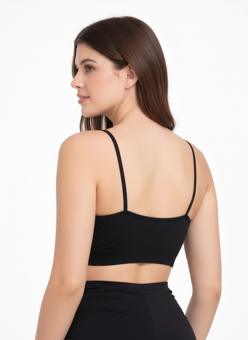 Women’s Black Seamless Sports Bralette – Wireless Soft Support Comfort Bra
