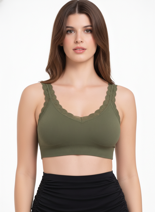 Women’s Green Lace Bralette – Seamless Soft Support Bra