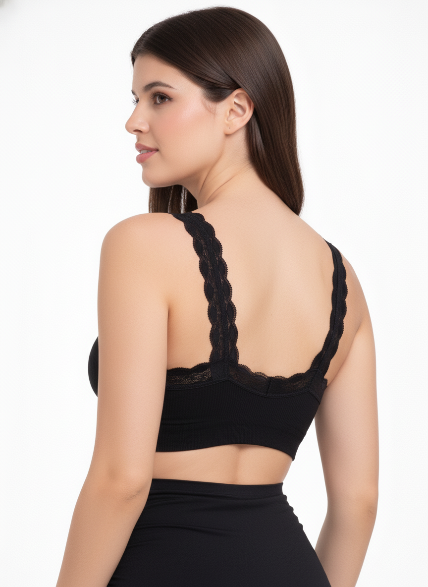 Women’s Black Lace Bralette – Seamless Soft Support Bra