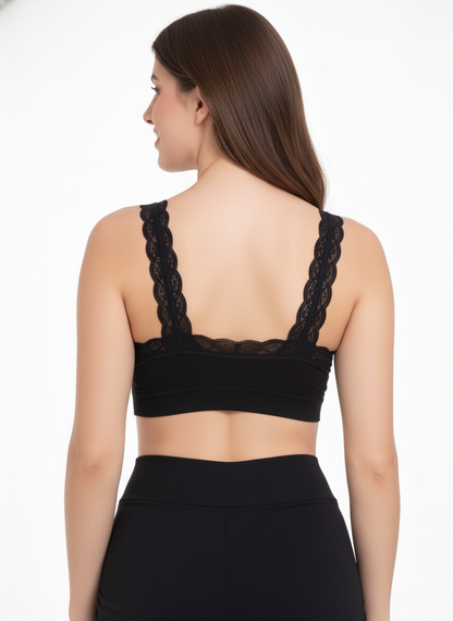 Women’s Black Lace Bralette – Seamless Soft Support Bra