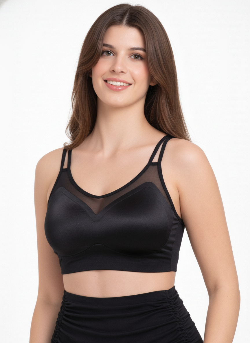 Women’s Black Seamless Sports Bra | Wire-Free Lightly Padded Activewear Bra for Gym, Yoga & Daily Wear