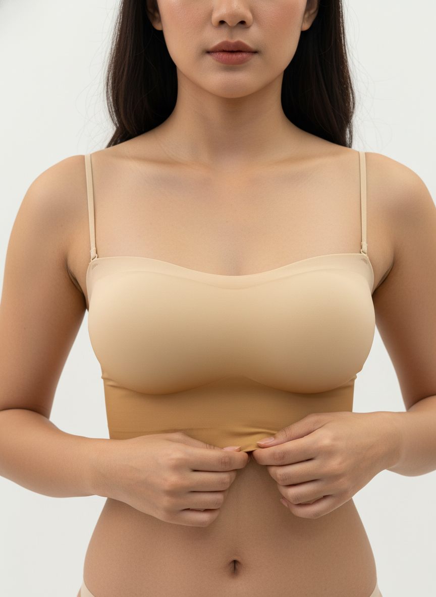 Women’s Nude Seamless Tube Bra | Wire-Free Lightly Padded Bra for Everyday Comfort & Lounge Wear