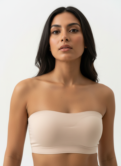 Women’s Nude Seamless Bandeau Bra | Strapless Lightly Padded Tube Bra for Everyday Wear