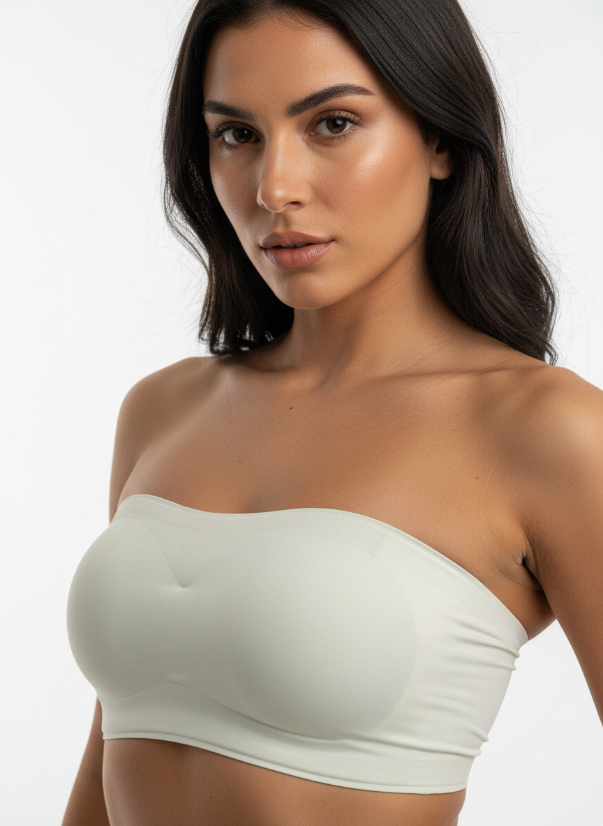 Women’s Ivory Seamless Bandeau Bra | Strapless Wire-Free Lightly Padded Tube Bra for Everyday & Party Wear